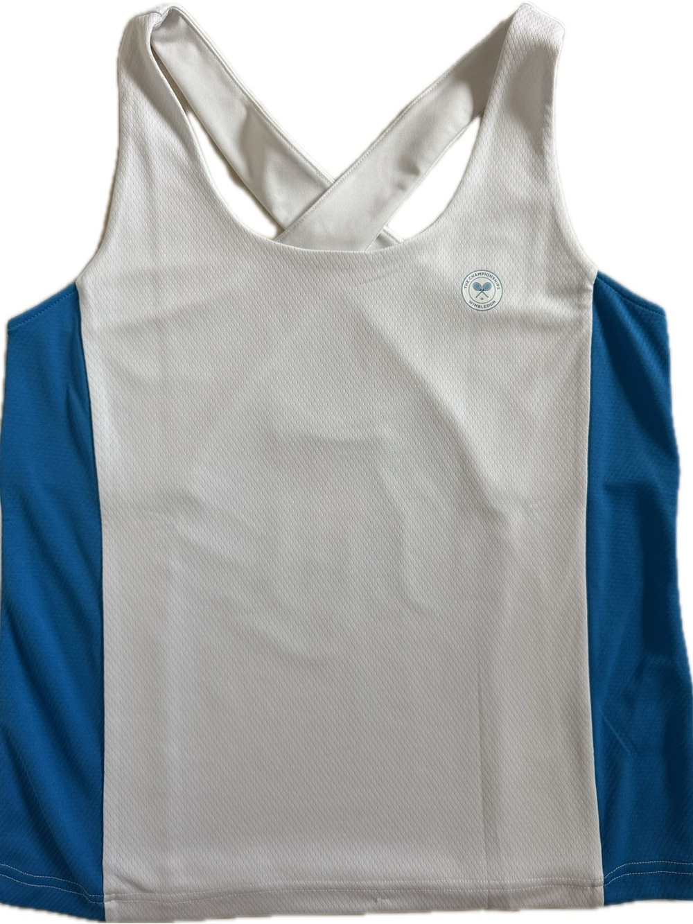 Wimbledon - White & Blue Athletic Cross-Back Tank Top